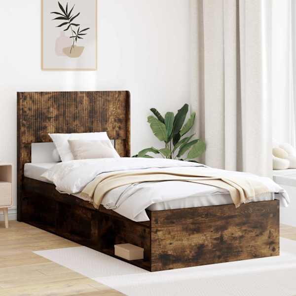 Panipaigaga voodiraam peatsiga, suitsutatud tamm, 75 × 190 cm — mudel 3414271