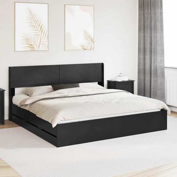 Sahtlitega voodiraam peatsiga, must, 180 × 200 cm — mudel 3414282