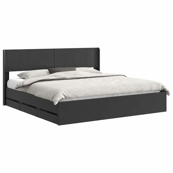 Sahtlitega voodiraam peatsiga, must, 180 × 200 cm — mudel 3414282