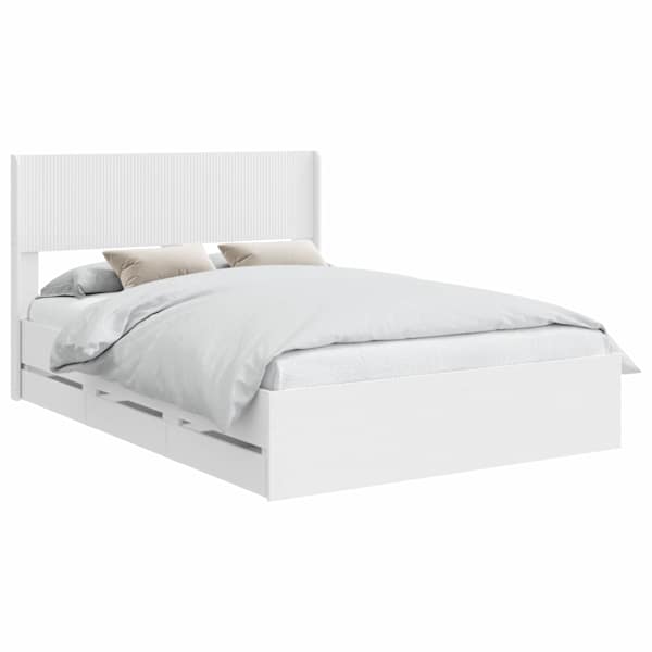 Sahtlitega voodiraam peatsiga, valge, 150 × 200 cm — mudel 3414293
