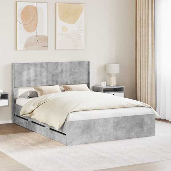 Sahtlitega voodiraam peatsiga, betoonhall, 150 × 200 cm — mudel 3414296