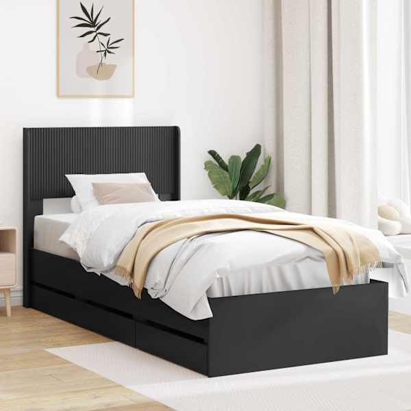 Sahtlitega voodiraam peatsiga, must, 100 × 200 cm — mudel 3414330