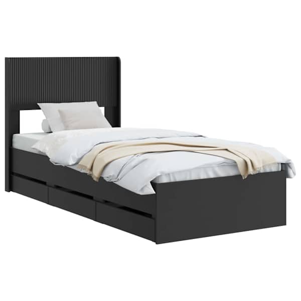 Sahtlitega voodiraam peatsiga, must, 75 × 190 cm — mudel 3414348