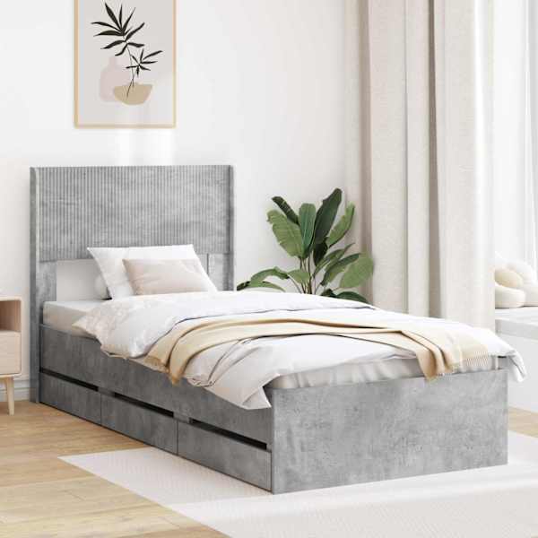 Sahtlitega voodiraam peatsiga, betoonhall, 75 × 190 cm — mudel 3414350