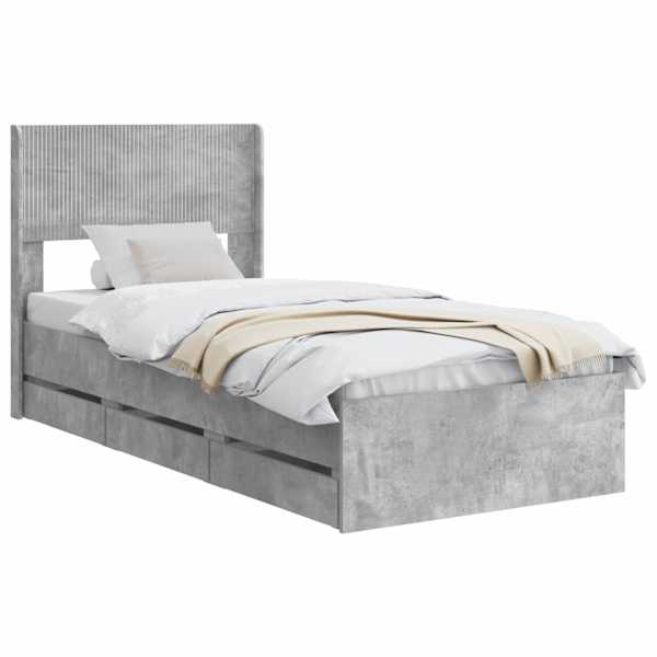 Sahtlitega voodiraam peatsiga, betoonhall, 75 × 190 cm — mudel 3414350