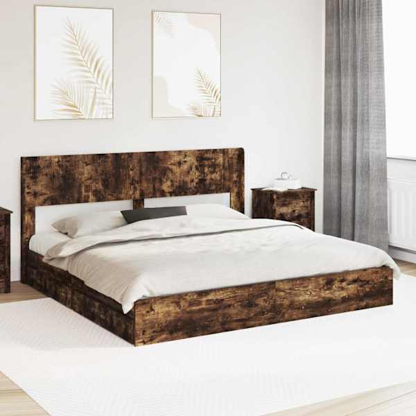 Panipaigaga voodiraam peatsiga, suitsutatud tamm, 180 × 200 cm — mudel 3414363
