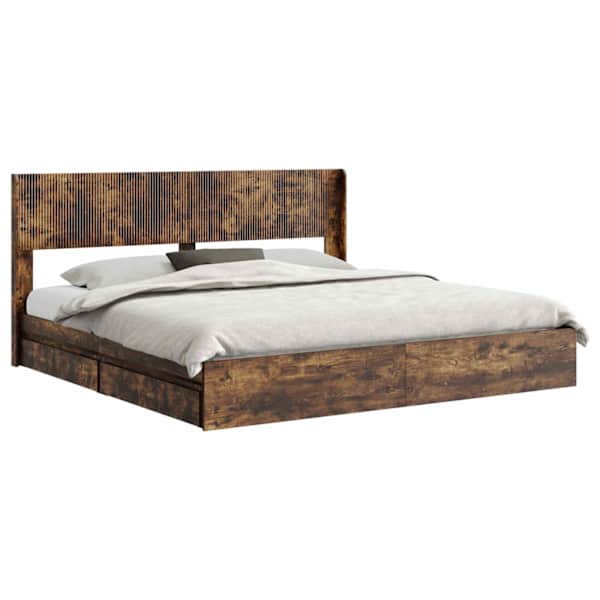 Panipaigaga voodiraam peatsiga, suitsutatud tamm, 180 × 200 cm — mudel 3414363