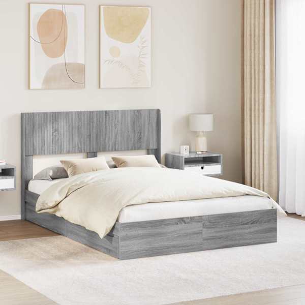 Panipaigaga voodiraam peatsiga, hall sonoma, 150 × 200 cm — mudel 3414376