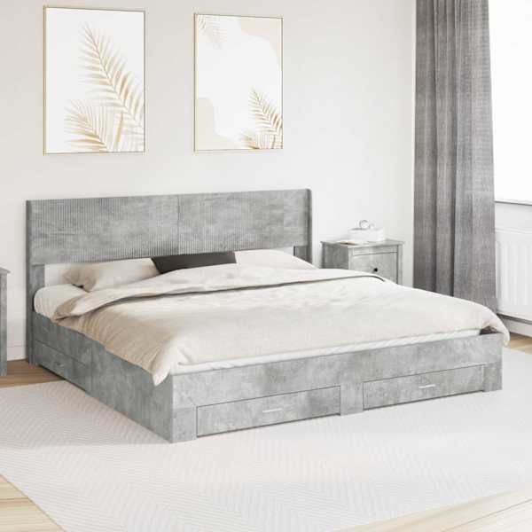 Panipaigaga voodiraam peatsiga, betoonhall, 180 × 200 cm — mudel 3414440