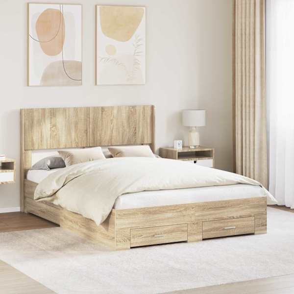 Panipaigaga voodiraam peatsiga, sonoma tamm, 140 × 190 cm, tehispuit — mudel 3414469