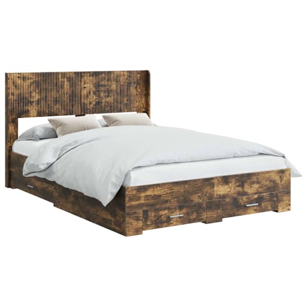 Panipaigaga voodiraam peatsiga, suitsutatud tamm, 120 × 190 cm — mudel 3414495