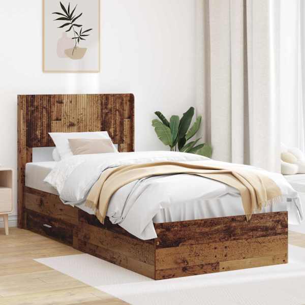 Panipaigaga voodiraam peatsiga, vana puit, 90 × 200 cm — mudel 3414513