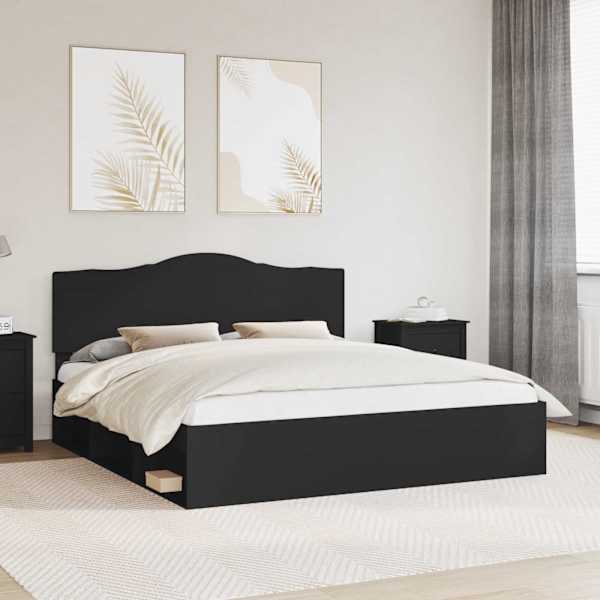 Voodiraam peatsiga, must, 180 × 200 cm, männipuit — mudel 3413273