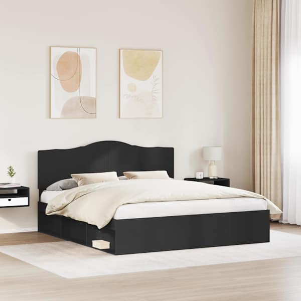 Voodiraam peatsiga, must, 180 × 200 cm, männipuit — mudel 3413273