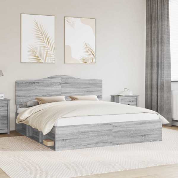 Voodiraam peatsiga, hall sonoma, 180 × 200 cm, männipuit — mudel 3413277
