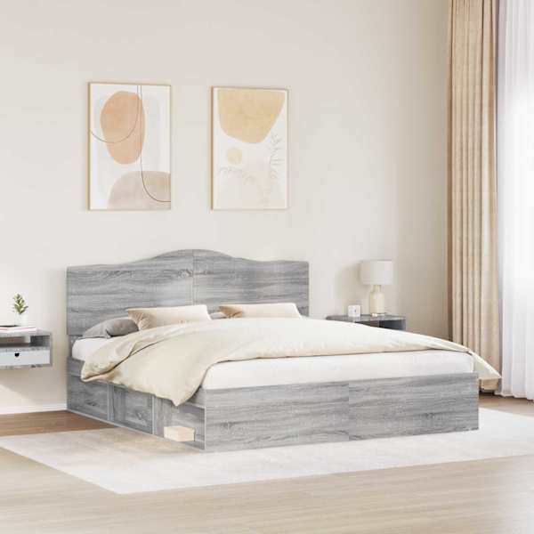 Voodiraam peatsiga, hall sonoma, 180 × 200 cm, männipuit — mudel 3413277