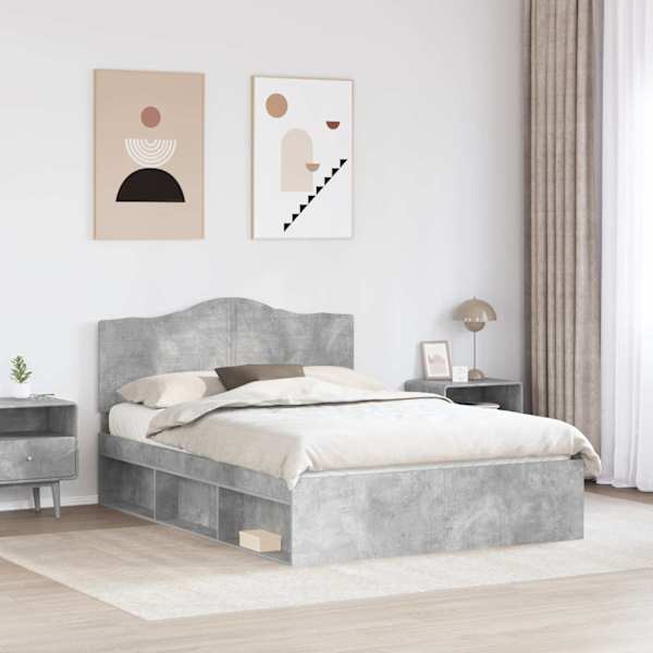 Voodiraam peatsiga, betoonhall, 160 × 200 cm, männipuit — mudel 3413284