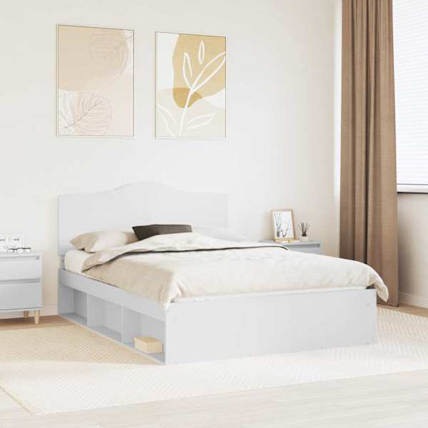 Voodiraam peatsiga, valge, 150 × 200 cm, männipuit — mudel 3413290