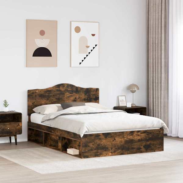 Voodiraam peatsiga, suitsutatud tamm, 140 × 200 cm, männipuit — mudel 3413303