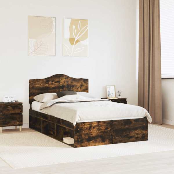 Voodiraam peatsiga, suitsutatud tamm, 120 × 190 cm, männipuit — mudel 3413339
