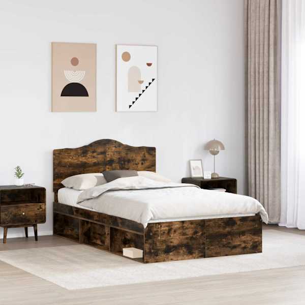 Voodiraam peatsiga, suitsutatud tamm, 120 × 190 cm, männipuit — mudel 3413339