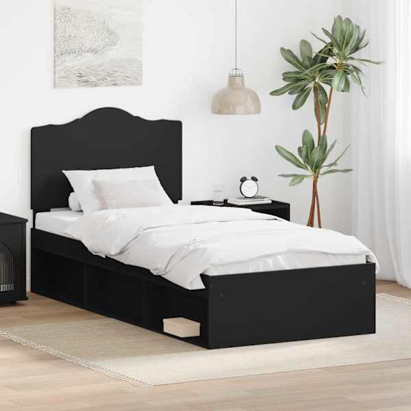 Voodiraam peatsiga, must, 75 × 190 cm, männipuit — mudel 3413372