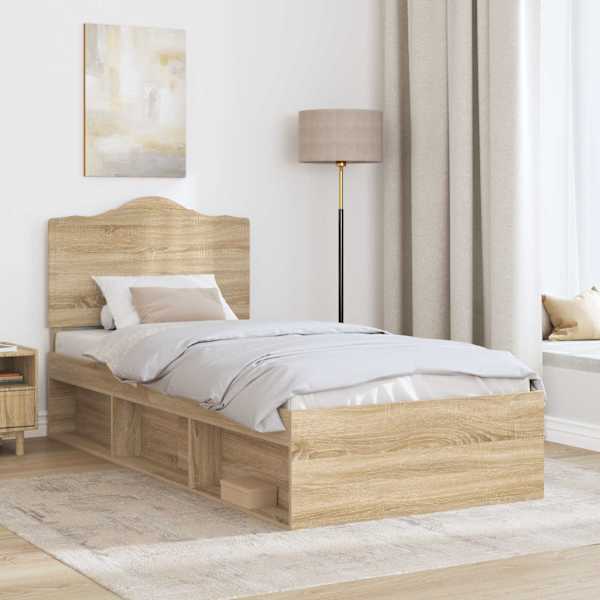 Voodiraam peatsiga, sonoma tamm, 75 × 190 cm, männipuit — mudel 3413373