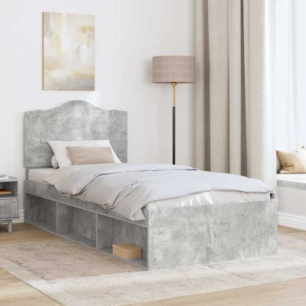 Voodiraam peatsiga, betoonhall, 75 × 190 cm, männipuit — mudel 3413374
