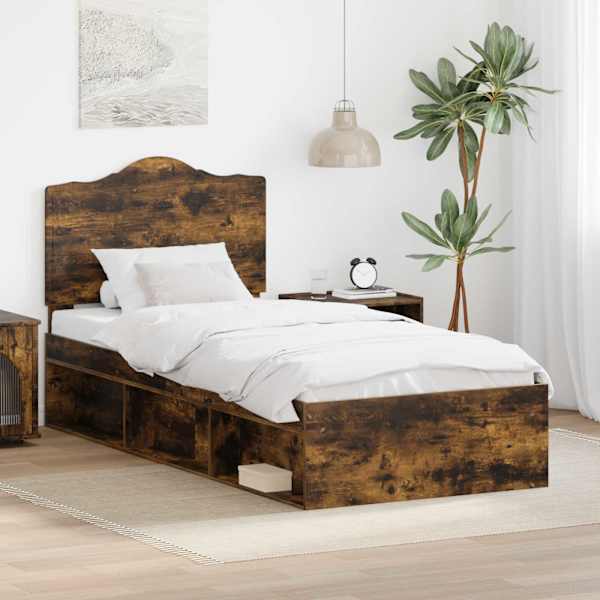 Voodiraam peatsiga, suitsutatud tamm, 75 × 190 cm, männipuit — mudel 3413375