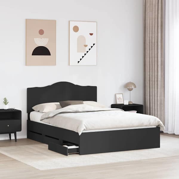 Sahtlitega voodiraam peatsiga, must, 160 × 200 cm — mudel 3413395