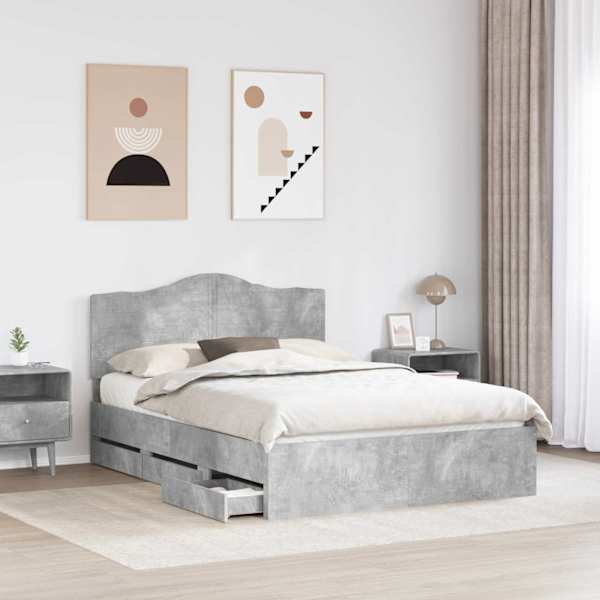 Sahtlitega voodiraam peatsiga, betoonhall, 160 × 200 cm — mudel 3413397