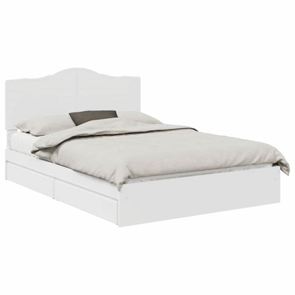 Sahtlitega voodiraam peatsiga, valge, 140 × 190 cm, tehispuit — mudel 3413506