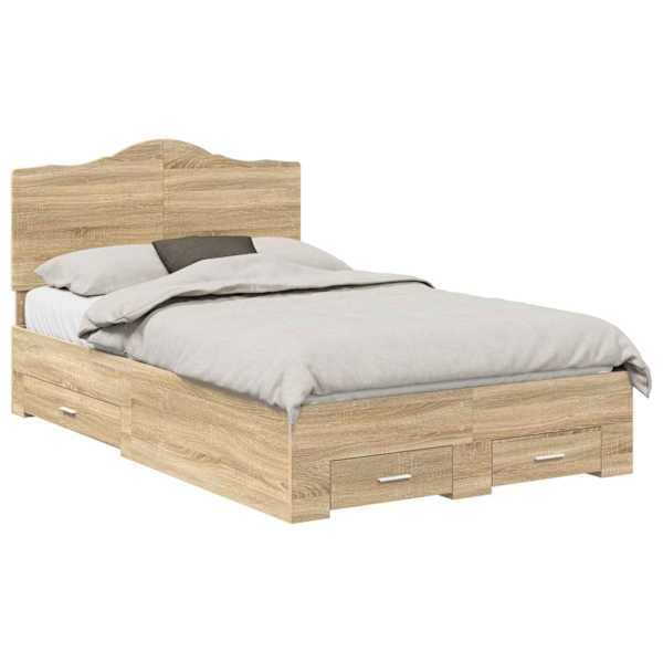Sahtlitega voodiraam peatsiga, sonoma tamm, 120 × 200 cm, tehispuit — mudel 3413623