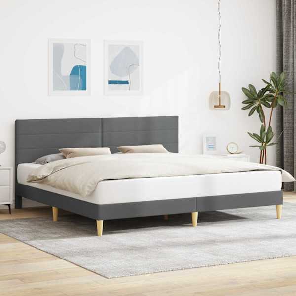 Voodiraam peatsiga, tumehall, 180 × 200 cm, kangas — mudel 3414673