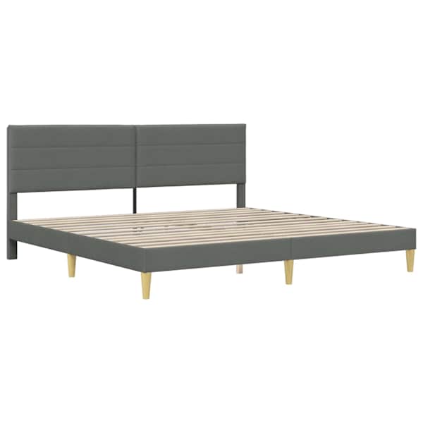 Voodiraam peatsiga, tumehall, 180 × 200 cm, kangas — mudel 3414673