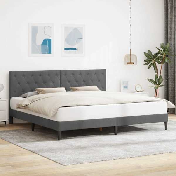 Voodiraam peatsiga, tumehall, 180 × 200 cm, samet — mudel 3414677