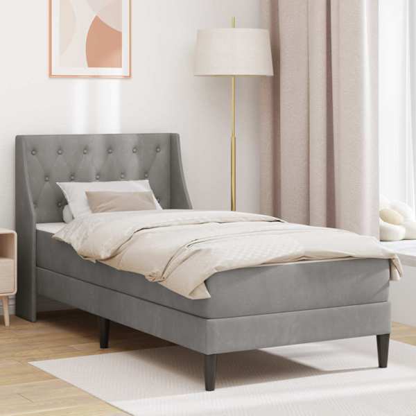 Voodiraam koos madratsiga, helehall, 100 × 200 cm, samet — mudel 3414777
