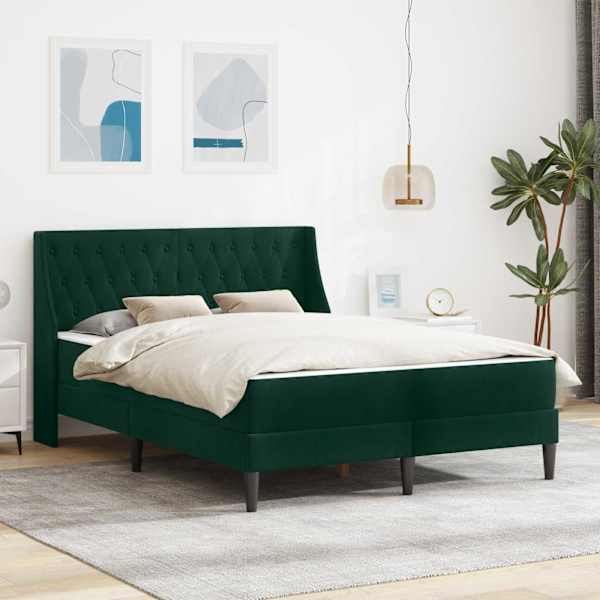 Voodiraam koos madratsiga, tumeroheline, 120 × 190 cm, samet — mudel 3414785