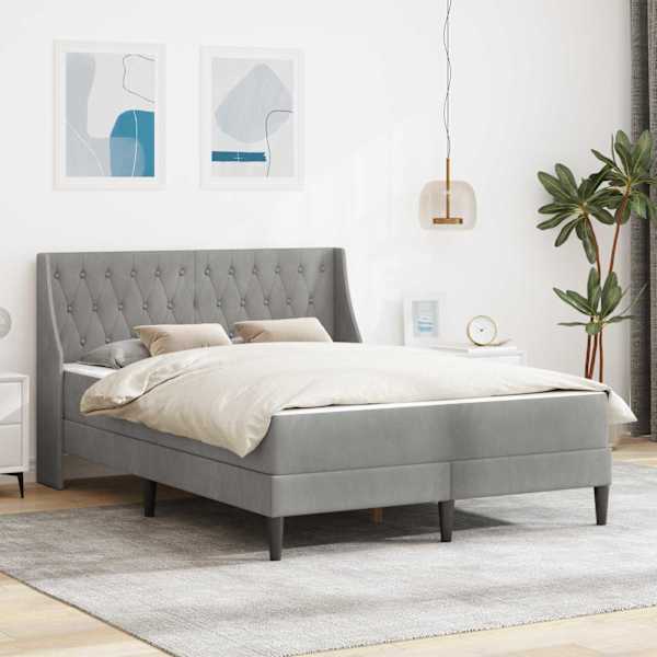 Voodiraam koos madratsiga, helehall, 120 × 200 cm, samet — mudel 3414789