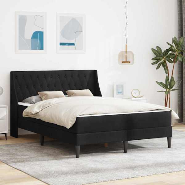 Voodiraam koos madratsiga, must, 140 × 190 cm, samet — mudel 3414799