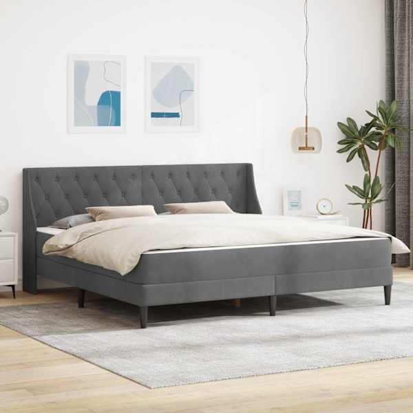 Voodiraam koos 2 madratsiga, tumehall, 200 × 200 cm, samet — mudel 3414820
