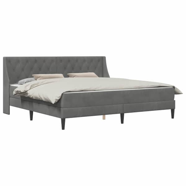 Voodiraam koos 2 madratsiga, tumehall, 200 × 200 cm, samet — mudel 3414820