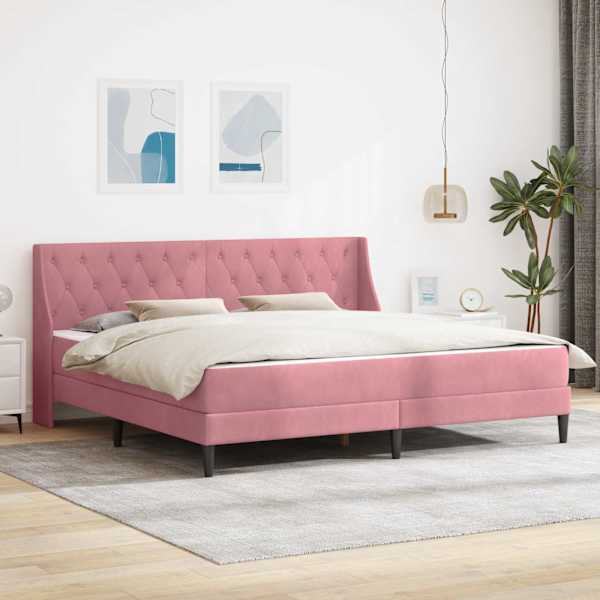 Voodiraam koos 2 madratsiga, roosa, 200 × 200 cm, samet — mudel 3414822