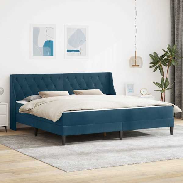 Voodiraam koos 2 madratsiga, sinine, 200 × 200 cm, samet — mudel 3414824