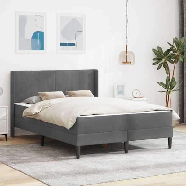Voodiraam koos madratsiga, tumehall, 120 × 190 cm, samet — mudel 3414850