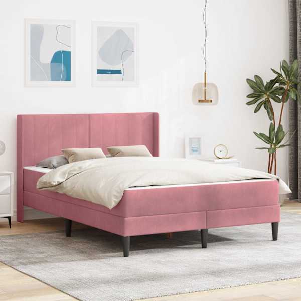 Voodiraam koos madratsiga, roosa, 120 × 200 cm, samet — mudel 3414858