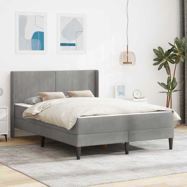 Voodiraam koos madratsiga, helehall, 160 × 200 cm, samet — mudel 3414873