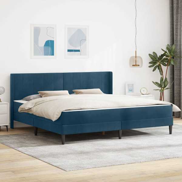 Voodiraam koos madratsiga, sinine, 180 × 200 cm, samet — mudel 3414884