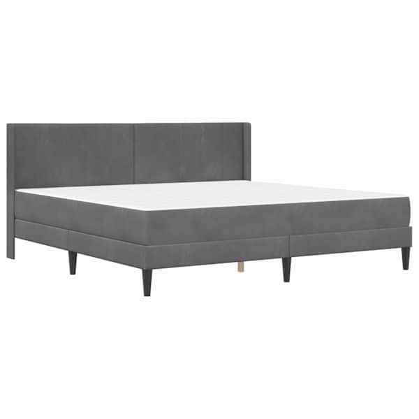 Voodiraam koos 2 madratsiga, tumehall, 200 × 200 cm, samet — mudel 3414886