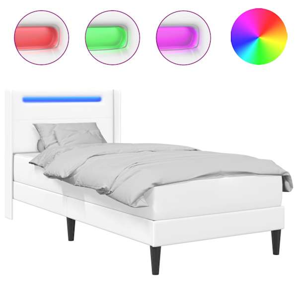 LED-valgustusega voodiraam koos madratsiga, valge, 90 × 200 cm, kunstnahk — mudel 3414899